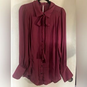 Free People  Lala Tie-Detail Button Up Tunic Blouse Women's Size M